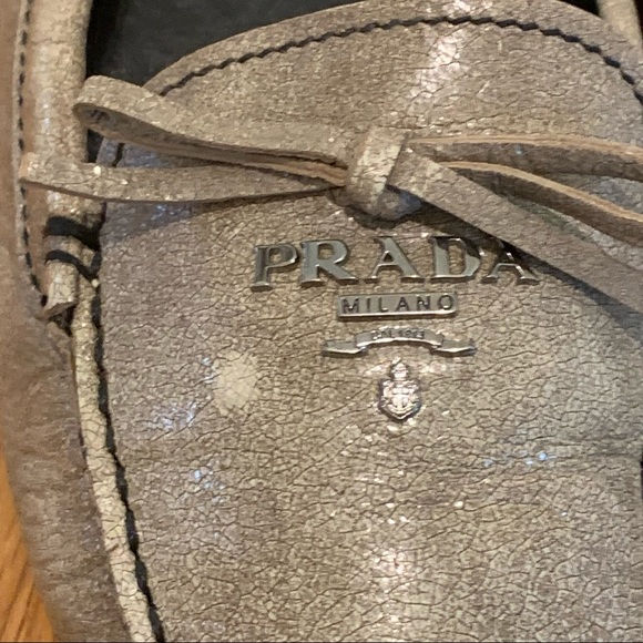 Prada Metallic Bow Driving Loafers Flats 37 - Picture 14 of 14
